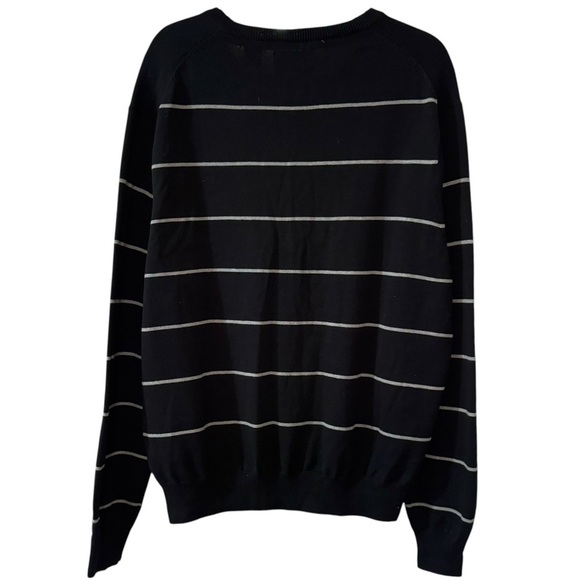Chaps Black and White Striped V Neck Sweater - Picture 2 of 4